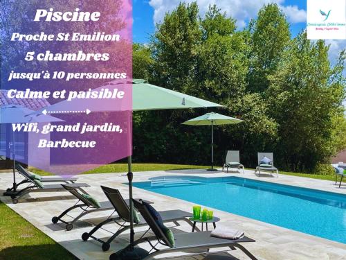 MONDIAL DE RUGBY 2023, Piscine, 10 pers, Clim, Paisible et Agréable : Villas proche de Porchères