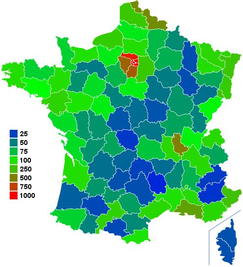 Carte de France de la densite de population