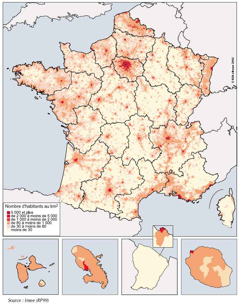 Carte de France de la repartition de la population