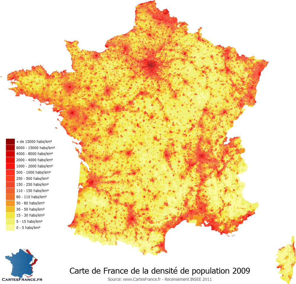Carte de la densité de population 2009