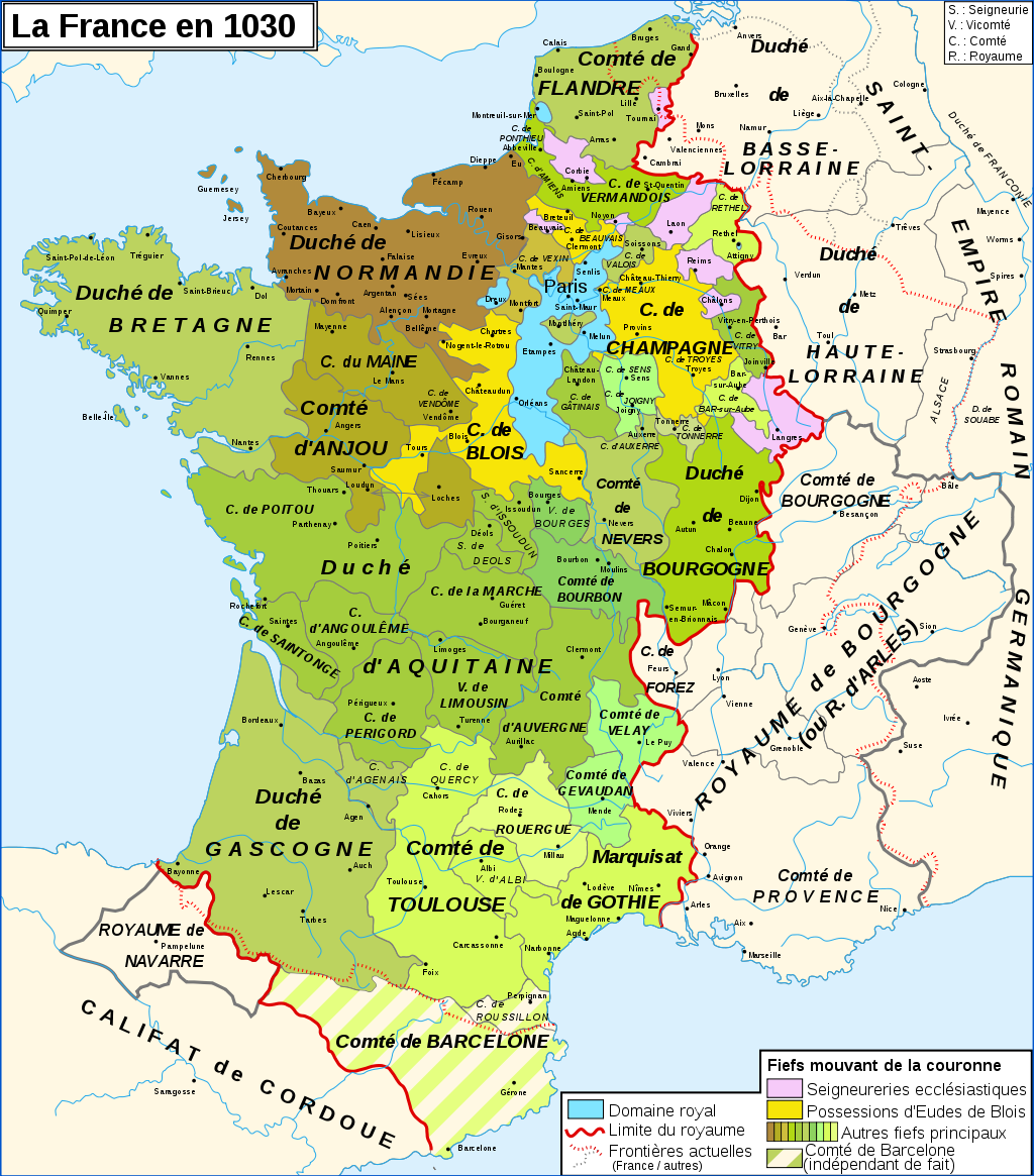 carte royaume capetiens france 1030