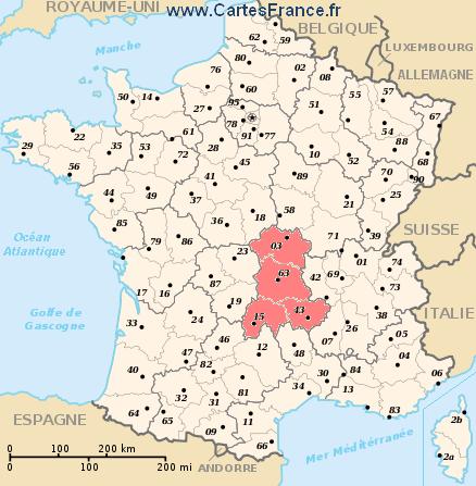 carte region Auvergne