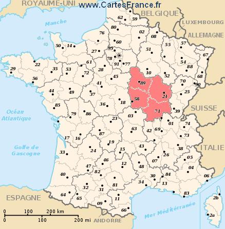 carte region Bourgogne