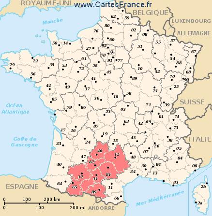 carte region Midi-Pyrénées