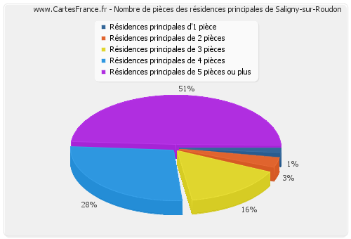 Nombre de pièces des résidences principales de Saligny-sur-Roudon