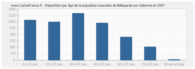 Répartition par âge de la population masculine de Bellegarde-sur-Valserine en 2007