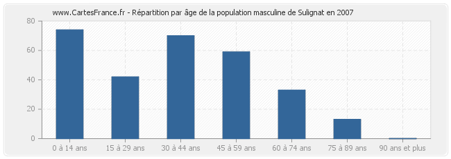 Répartition par âge de la population masculine de Sulignat en 2007