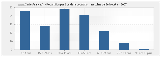 Répartition par âge de la population masculine de Bellicourt en 2007