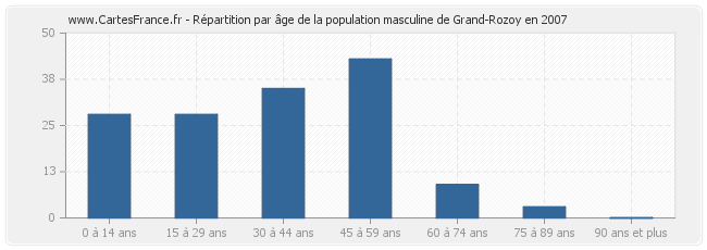 Répartition par âge de la population masculine de Grand-Rozoy en 2007