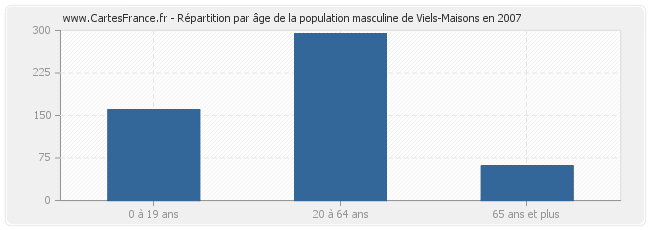 Répartition par âge de la population masculine de Viels-Maisons en 2007