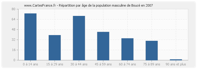 Répartition par âge de la population masculine de Boucé en 2007