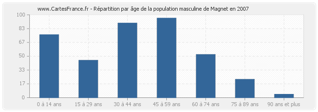 Répartition par âge de la population masculine de Magnet en 2007