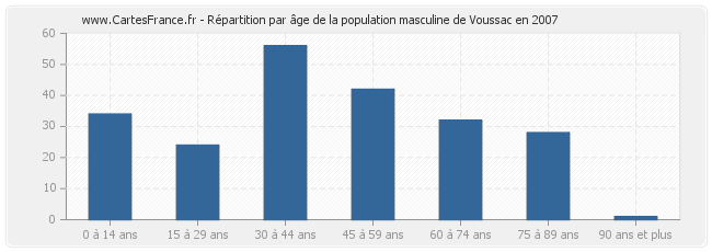 Répartition par âge de la population masculine de Voussac en 2007