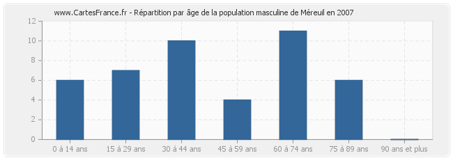 Répartition par âge de la population masculine de Méreuil en 2007