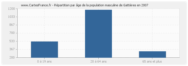 Répartition par âge de la population masculine de Gattières en 2007