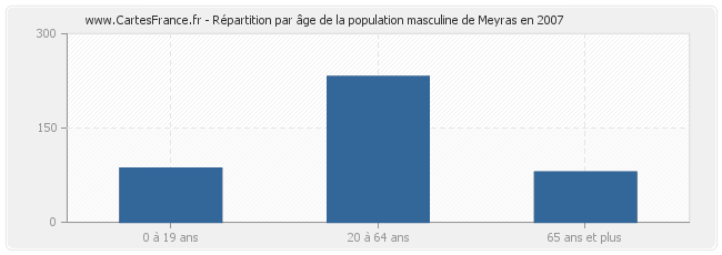 Répartition par âge de la population masculine de Meyras en 2007