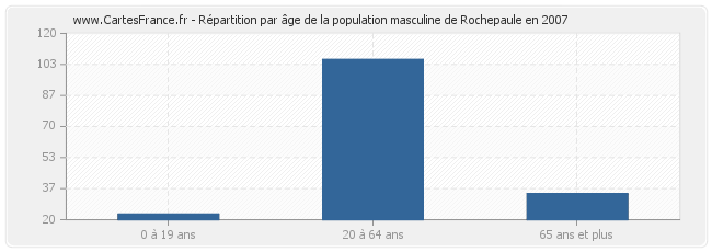 Répartition par âge de la population masculine de Rochepaule en 2007