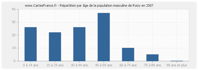 Répartition par âge de la population masculine de Roizy en 2007