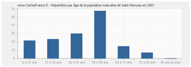 Répartition par âge de la population masculine de Saint-Marceau en 2007
