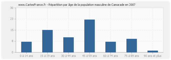 Répartition par âge de la population masculine de Camarade en 2007