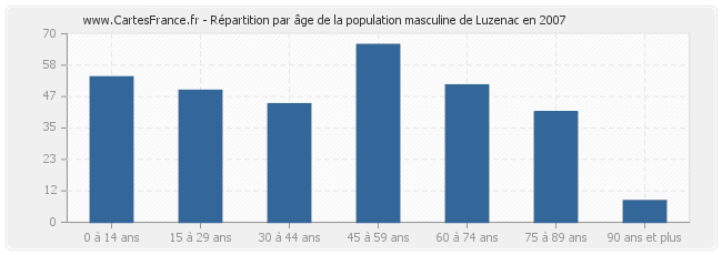 Répartition par âge de la population masculine de Luzenac en 2007