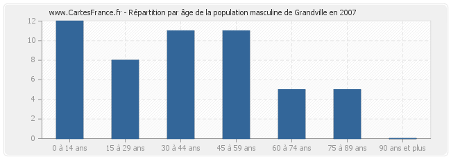 Répartition par âge de la population masculine de Grandville en 2007