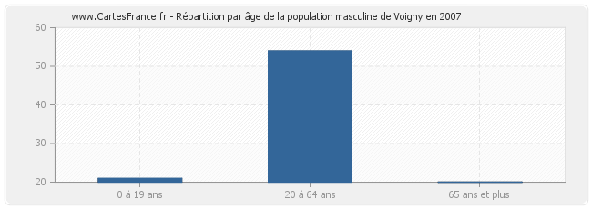 Répartition par âge de la population masculine de Voigny en 2007