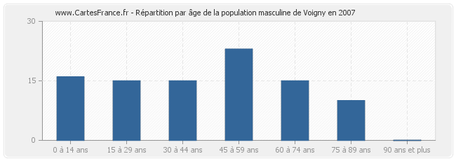 Répartition par âge de la population masculine de Voigny en 2007
