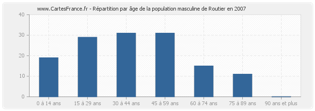 Répartition par âge de la population masculine de Routier en 2007