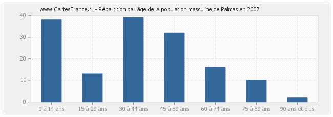 Répartition par âge de la population masculine de Palmas en 2007