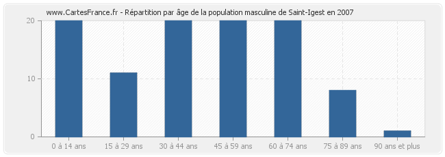 Répartition par âge de la population masculine de Saint-Igest en 2007