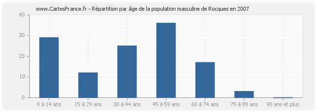 Répartition par âge de la population masculine de Rocques en 2007