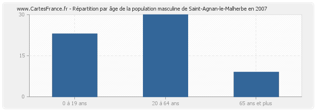 Répartition par âge de la population masculine de Saint-Agnan-le-Malherbe en 2007