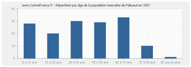Répartition par âge de la population masculine de Palluaud en 2007