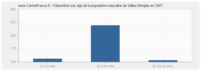 Répartition par âge de la population masculine de Salles-d'Angles en 2007