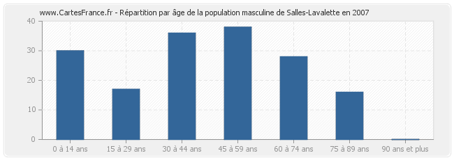 Répartition par âge de la population masculine de Salles-Lavalette en 2007