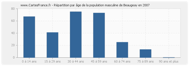Répartition par âge de la population masculine de Beaugeay en 2007