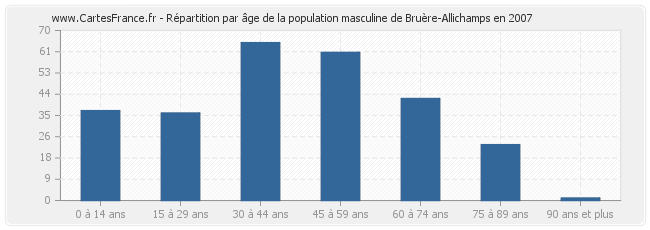 Répartition par âge de la population masculine de Bruère-Allichamps en 2007