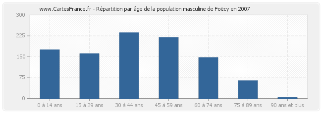 Répartition par âge de la population masculine de Foëcy en 2007