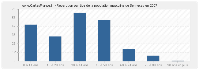 Répartition par âge de la population masculine de Senneçay en 2007