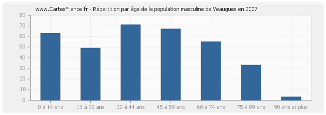 Répartition par âge de la population masculine de Veaugues en 2007