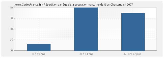 Répartition par âge de la population masculine de Gros-Chastang en 2007