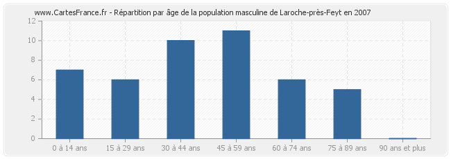 Répartition par âge de la population masculine de Laroche-près-Feyt en 2007