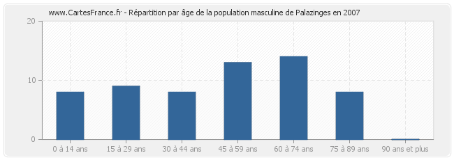 Répartition par âge de la population masculine de Palazinges en 2007
