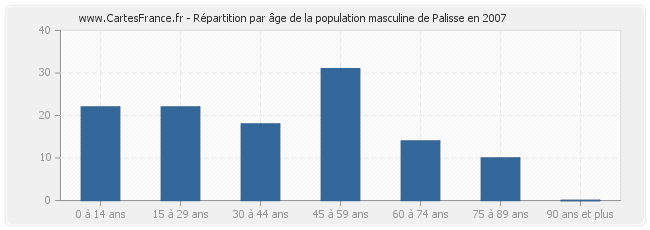 Répartition par âge de la population masculine de Palisse en 2007