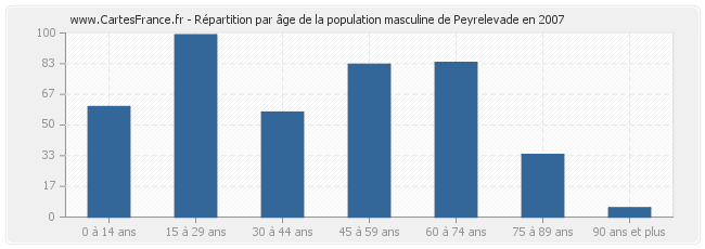 Répartition par âge de la population masculine de Peyrelevade en 2007