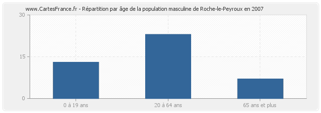 Répartition par âge de la population masculine de Roche-le-Peyroux en 2007