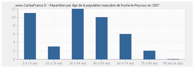 Répartition par âge de la population masculine de Roche-le-Peyroux en 2007