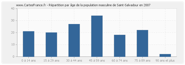 Répartition par âge de la population masculine de Saint-Salvadour en 2007
