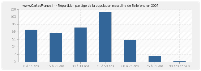 Répartition par âge de la population masculine de Bellefond en 2007